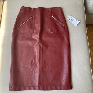 Zara size 8 US red leather midi skirt